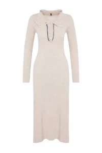 TRENDYOLMİLLA Stone Midi Knitwear Striped Piping Detailed Dress - Image 6