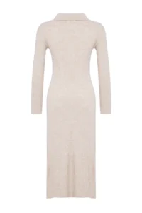 TRENDYOLMİLLA Stone Midi Knitwear Striped Piping Detailed Dress - Image 7
