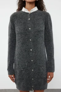 TRENDYOLMİLLA Anthracite Mini Size Knitwear Woolly Dress - Image 3