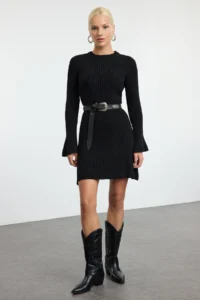 TRENDYOLMİLLA Black Mini Knitwear A-line Formda Dress