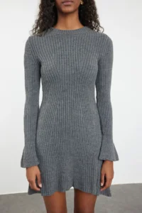 TRENDYOLMİLLA Anthracite Mini Knitwear A-line Formda Dress - Image 3