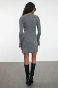 TRENDYOLMİLLA Anthracite Mini Knitwear A-line Formda Dress - Image 5