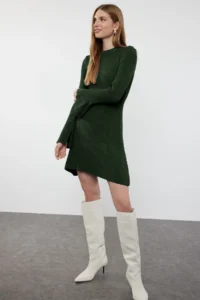 TRENDYOLMİLLA Emerald Green Mini Knitwear A-line Form Dress - Image 2