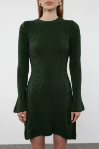 TRENDYOLMİLLA Emerald Green Mini Knitwear A-line Form Dress - Image 3