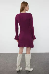 TRENDYOLMİLLA Plum Mini Knitwear A-line Formda Dress - Image 5