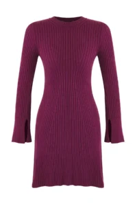 TRENDYOLMİLLA Plum Mini Knitwear A-line Formda Dress - Image 6