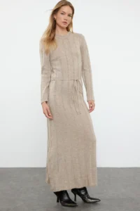 TRENDYOLMİLLA Mink Maxi Knitwear Soft textured Binding Detailed Dress - Image 2