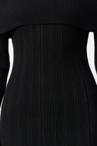 TRENDYOLMİLLA Black Midi Knitwear Basic Carmen Collar Dress - Image 4