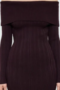TRENDYOLMİLLA Plum Midi Knitwear Basic Carmen Collar Dress - Image 4
