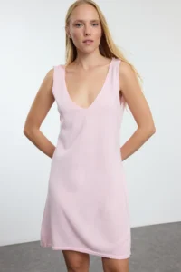 TRENDYOLMİLLA Pink Mini Knitwear Basic Cardigan-Dress - Image 2