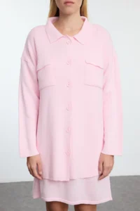 TRENDYOLMİLLA Pink Mini Knitwear Basic Cardigan-Dress - Image 4