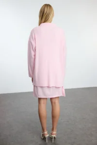 TRENDYOLMİLLA Pink Mini Knitwear Basic Cardigan-Dress - Image 5