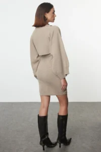 TRENDYOLMİLLA Beige Mini Knitwear Bolero-Dress Set - Image 5