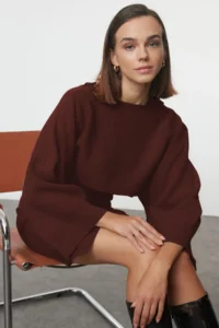 TRENDYOLMİLLA Brown Mini Knitwear Bolero-Dress Set - Image 2