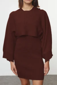 TRENDYOLMİLLA Brown Mini Knitwear Bolero-Dress Set - Image 4
