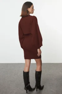 TRENDYOLMİLLA Brown Mini Knitwear Bolero-Dress Set - Image 5