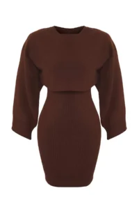 TRENDYOLMİLLA Brown Mini Knitwear Bolero-Dress Set - Image 6