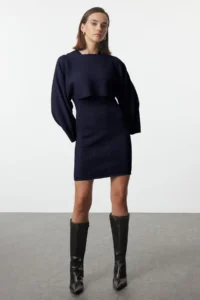 TRENDYOLMİLLA Navy Blue Mini Knitwear Bolero-Dress Set