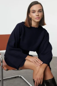 TRENDYOLMİLLA Navy Blue Mini Knitwear Bolero-Dress Set - Image 4
