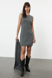 TRENDYOLMİLLA Anthracite Mini Knitwear Cardigan-Dress Set - Image 2
