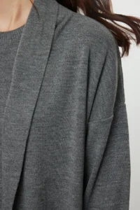 TRENDYOLMİLLA Anthracite Mini Knitwear Cardigan-Dress Set - Image 3