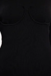 TRENDYOLMİLLA Black Midi Knitwear Corset Detailed Soft Textured Dress - Image 4
