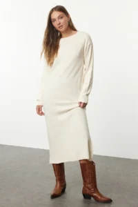 TRENDYOLMİLLA Ecru Maxi Knitwear Basic Scarf Dress - Image 2