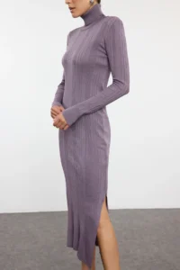 TRENDYOLMİLLA Lilac Maxi Knitwear Turtleneck Glitter Yarn Dress - Image 3