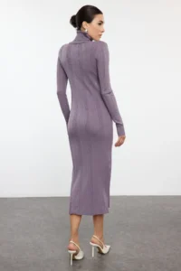 TRENDYOLMİLLA Lilac Maxi Knitwear Turtleneck Glitter Yarn Dress - Image 5