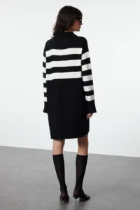 TRENDYOLMİLLA Black Striped Mini Knitwear Soft textured Dress - Image 5