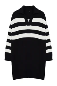TRENDYOLMİLLA Black Striped Mini Knitwear Soft textured Dress - Image 6