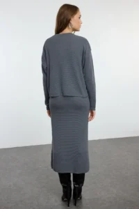 TRENDYOLMİLLA Anthracite Midi Premium Yarn/Special Yarn Knitwear Cardigan- Dress Set - Image 5
