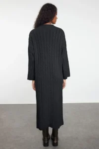 TRENDYOLMİLLA Anthracite Maxi Knitwear Braided Wide Pattern Dress - Image 5