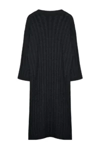 TRENDYOLMİLLA Anthracite Maxi Knitwear Braided Wide Pattern Dress - Image 6