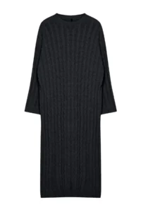 TRENDYOLMİLLA Anthracite Maxi Knitwear Braided Wide Pattern Dress - Image 7