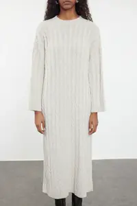 TRENDYOLMİLLA Stone Maxi Knitwear Braided Wide Pattern Dress - Image 3