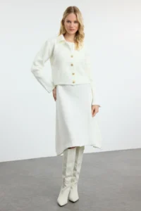 TRENDYOLMİLLA Ecru Midi Knitwear Jacket Look Cardigan-Dress Set - Image 2