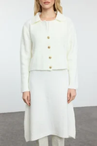 TRENDYOLMİLLA Ecru Midi Knitwear Jacket Look Cardigan-Dress Set - Image 3