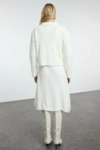 TRENDYOLMİLLA Ecru Midi Knitwear Jacket Look Cardigan-Dress Set - Image 6