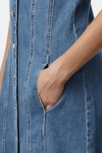 TRENDYOLMİLLA Mavi V-neck Maxi denim Dress with Stitching Detail - Image 4