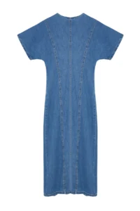 TRENDYOLMİLLA Mavi V-neck Maxi denim Dress with Stitching Detail - Image 7