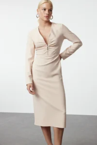 TRENDYOLMİLLA Stone Bodysuit hugging Zipper Detailed Midi Weaving Dress - Image 2