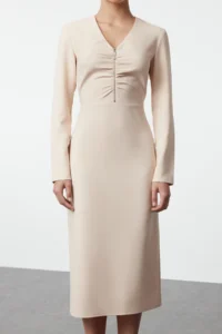 TRENDYOLMİLLA Stone Bodysuit hugging Zipper Detailed Midi Weaving Dress - Image 3