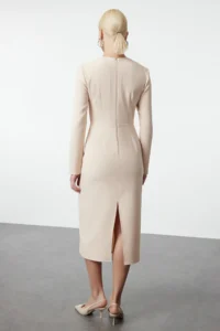 TRENDYOLMİLLA Stone Bodysuit hugging Zipper Detailed Midi Weaving Dress - Image 5