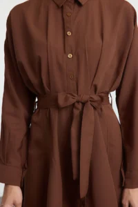 TRENDYOLMİLLA Brown Skirt Opened at Waist Mini Weaving Shirt Dress - Image 4