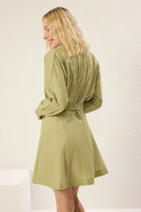 TRENDYOLMİLLA Oil Green Striped Belted Short / Mini Weaving Dress - Image 11