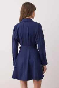 TRENDYOLMİLLA Navy Blue Belted Mini Weaving Shirt Dress - Image 5