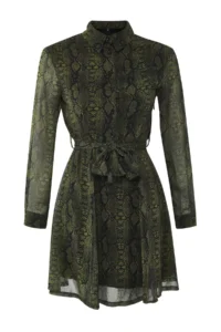 TRENDYOLMİLLA Green Belted animals Patterned Lined Siphon Flight Flight Weaving Mini Dress - Image 10