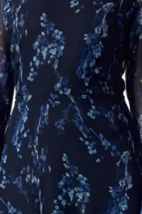 TRENDYOLMİLLA Mavi flower patterned A Cut Dog collar Midi Lined Siphon Weaving Winter Dress - Image 3