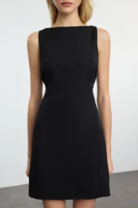 TRENDYOLMİLLA Black A Cut Lined Mini Weaving Dress - Image 3
